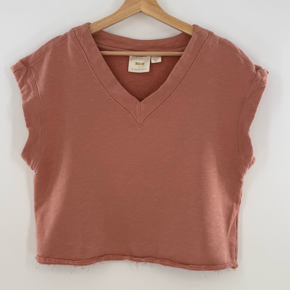 Anthropologie Maeve V-Neck Cropped Sweatshirt Tea Rose Size Medium